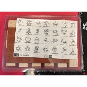 UNMOUNTED Stampin Up! Year-Round Fun II Wood Mounted Rubber Stamp Set 28 Pieces